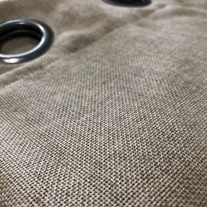 2 burlap curtains with brushed silver grommets